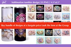 Cute blue pink 3D tumbler design, 20 Oz tumbler wrap PNG Product Image 4