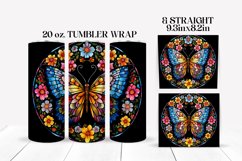 Stained Glass Butterfly Tumbler Wrap Sublimation Design Product Image 1