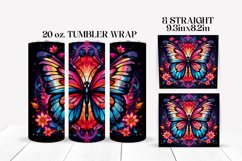 Stained Glass Butterfly Tumbler Wrap Sublimation Design Product Image 1