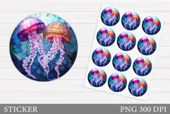 Jellyfish Sticker Template. Sea Sticker Design Product Image 1
