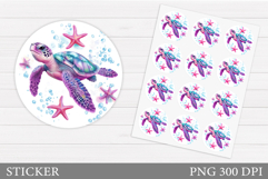 Turtle Sticker Design. Turtle Round Sticker Printable Product Image 1