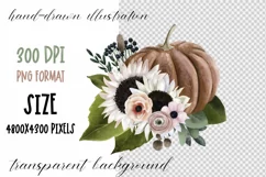 Pumpkin with white flowers sublimation| Autumn clipart | PNG Product Image 3