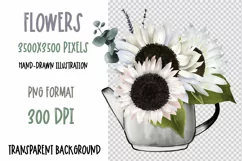 White Sunflower clipart|Floral Sublimation design|Garden PNG Product Image 2