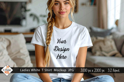 Ladies White T shirt Mock Up Photo JPG | Background Product Image 1