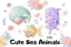 Watercolor Clipart Cute Sea Animals Product Image 1