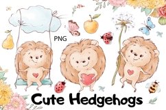 Watercolor Clipart Cute Hedgehogs Product Image 1