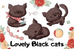 Watercolor Clipart Lovely Black Cats Product Image 1