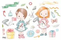 Watercolor Clipart Cute Hairdressers Product Image 2