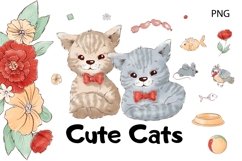 Watercolor Clipart Cute Cats Product Image 1