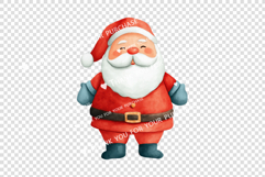 Charming Watercolor Santas Stands Cheerfully in Bright Color Product Image 5
