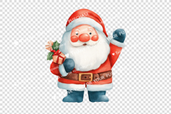 Charming Watercolor Santas Stands Cheerfully in Bright Color Product Image 2