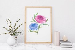 Watercolor Blue Pink Roses Printable Wall Art, Illustration Product Image 1