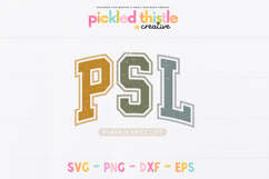 Neutral toned PSL graphic with layered outlined letters and distressed texture styled for cozy autumn apparel and crafts.