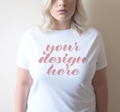 Blank White T-shirt Mockup, Curvy Feminine Blonde Woman Product Image 2