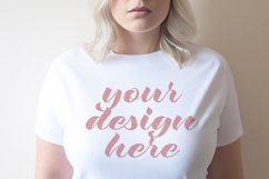 Blank White T-shirt Mockup, Curvy Feminine Blonde Woman Product Image 1