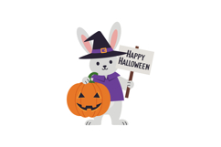 Cute rabbit wearing a witch hat holding a pumpkin and sign i Product Image 1