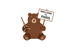 Cute bear holding a sign that reads Welcome to Paris with Ei Product Image 1