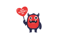 Cute red monster holding a heart-shaped balloon with a cheer Product Image 1