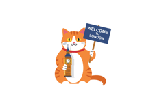A cheerful orange cat holding a welcome sign with Big Ben in Product Image 1