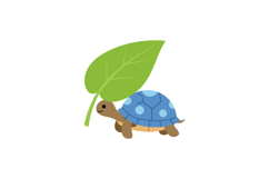 Cute turtle carrying a large green leaf in a minimal flat de Product Image 1