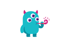 A cute cartoon monster with three eyes celebrating joyfully Product Image 1