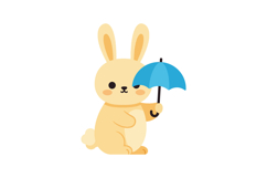 Cute yellow bunny holding a blue umbrella in a playful flat Product Image 1