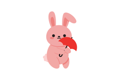 Cute pink rabbit holding a red umbrella in a playful and whi Product Image 1
