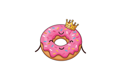 Cute smiling donut character wearing a crown in a flat vecto Product Image 1