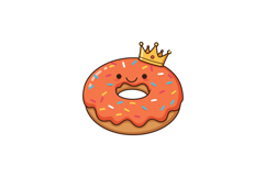 Cute smiling donut wearing a crown, flat design, colorful sp Product Image 1