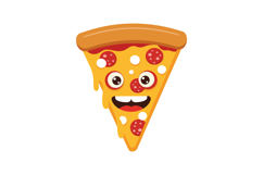 Cartoon-style smiling pizza slice with pepperoni and cheese Product Image 1