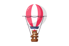 Cute teddy bear in a hot air balloon with pink and white str Product Image 1
