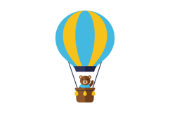 A cheerful bear floating in a colorful hot air balloon in a Product Image 1