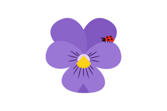 Purple flower with a yellow center and a red ladybug in a fl Product Image 1