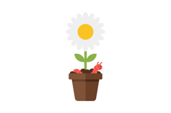 A cheerful flower with a smiling caterpillar in a brown pot, Product Image 1