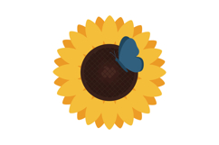 Bright sunflower with a blue butterfly perched on its center Product Image 1