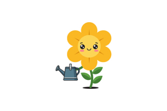Cheerful yellow flower holding a watering can in a minimal f Product Image 1