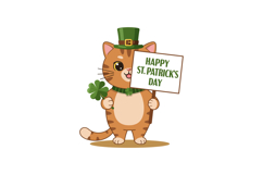 Adorable orange cat wearing a green hat and holding a sign c Product Image 1