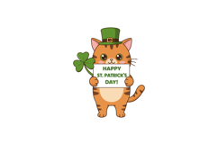 Adorable orange cat wearing a green hat holding a sign celeb Product Image 1