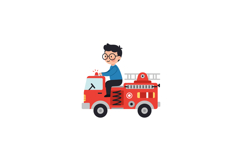 A cheerful boy riding a bright red fire truck in a flat vect Product Image 1