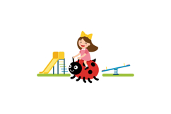 A cheerful girl riding a ladybug in a playground setting wit Product Image 1