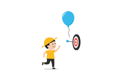 A joyful boy running towards a dartboard with a blue balloon Product Image 1