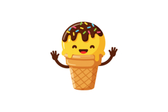 Happy cartoon ice cream cone character with chocolate toppin Product Image 1