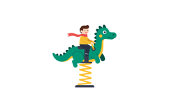 Boy joyfully riding a green dragon on a spring rocker in fla Product Image 1