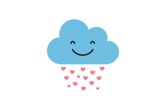 Happy blue cloud with smiling face raining pink hearts in fl Product Image 1
