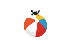 A playful crab sitting atop a colorful beach ball in a flat Product Image 1