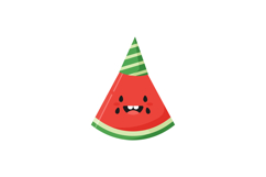Happy watermelon slice wearing a party hat in flat vector ar Product Image 1