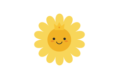 Happy smiling sun with crown surrounded by cheerful yellow p Product Image 1