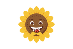 Happy sunflower character smiling while holding a ladybug in Product Image 1