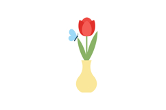 Red tulip and blue butterfly in a minimalist vase design vec Product Image 1