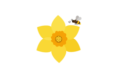 Bright yellow daffodil flower with buzzing bee in flat vecto Product Image 1